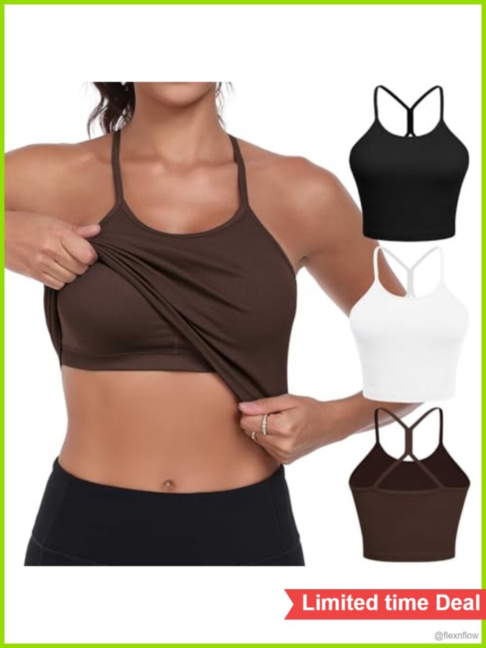 High Neck Longline Sports Bra 3 Pack Built in Bra Slim Fit Racerback Light
